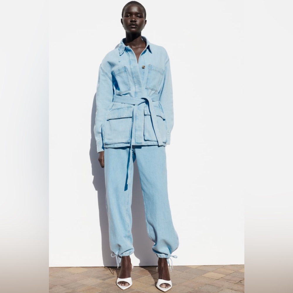 Zara denim cargo jacket overshirt